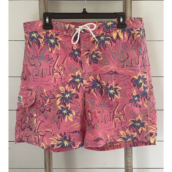 VTG 90's POLO Ralph Lauren Hot Pink Cropped Animal Board Shorts Lined Trunks Med